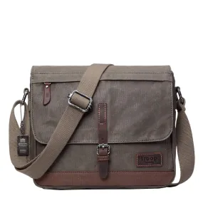 Troop London Canvas Leather Olive Messenger Bag