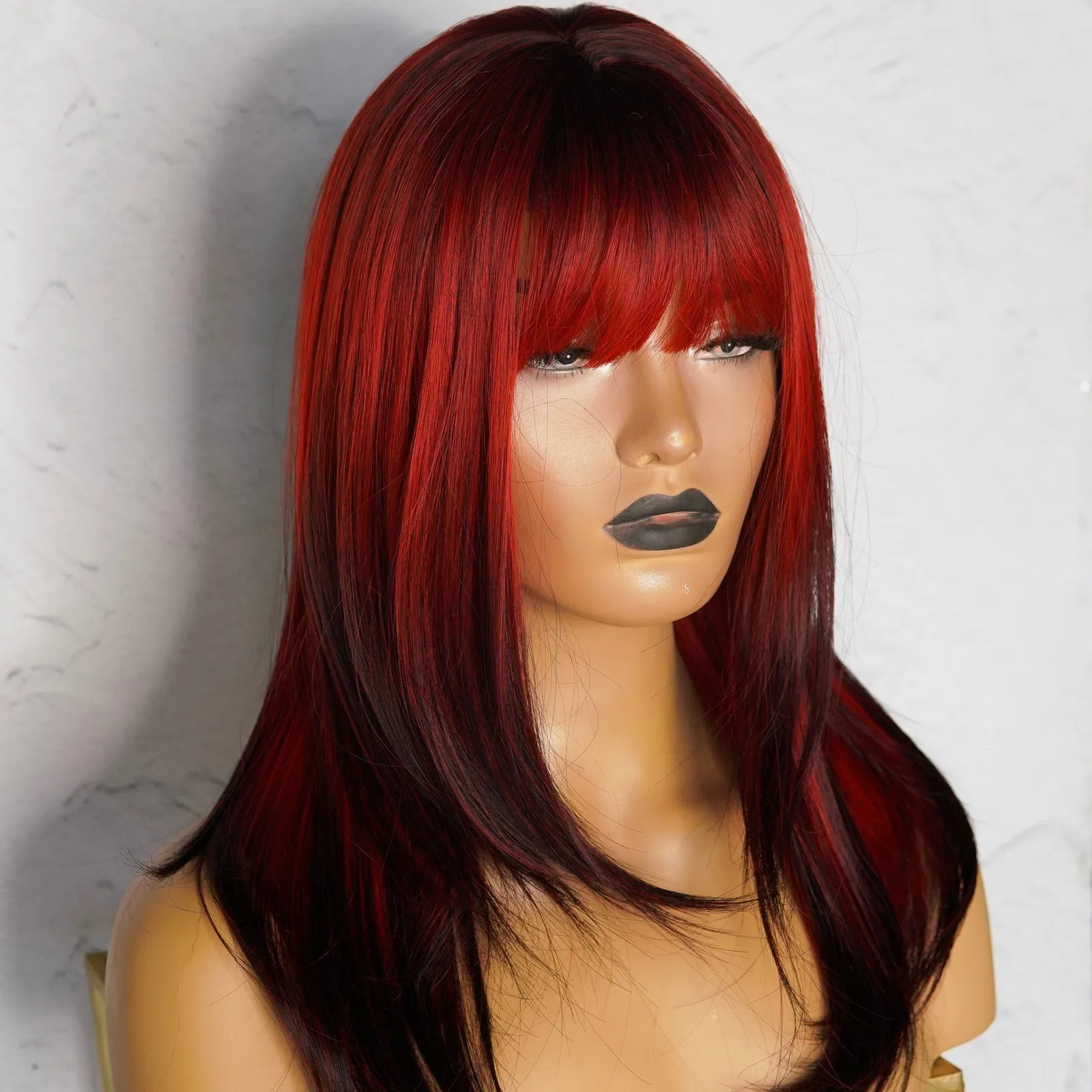 VALENTINA Ombre Red Fringe Wig