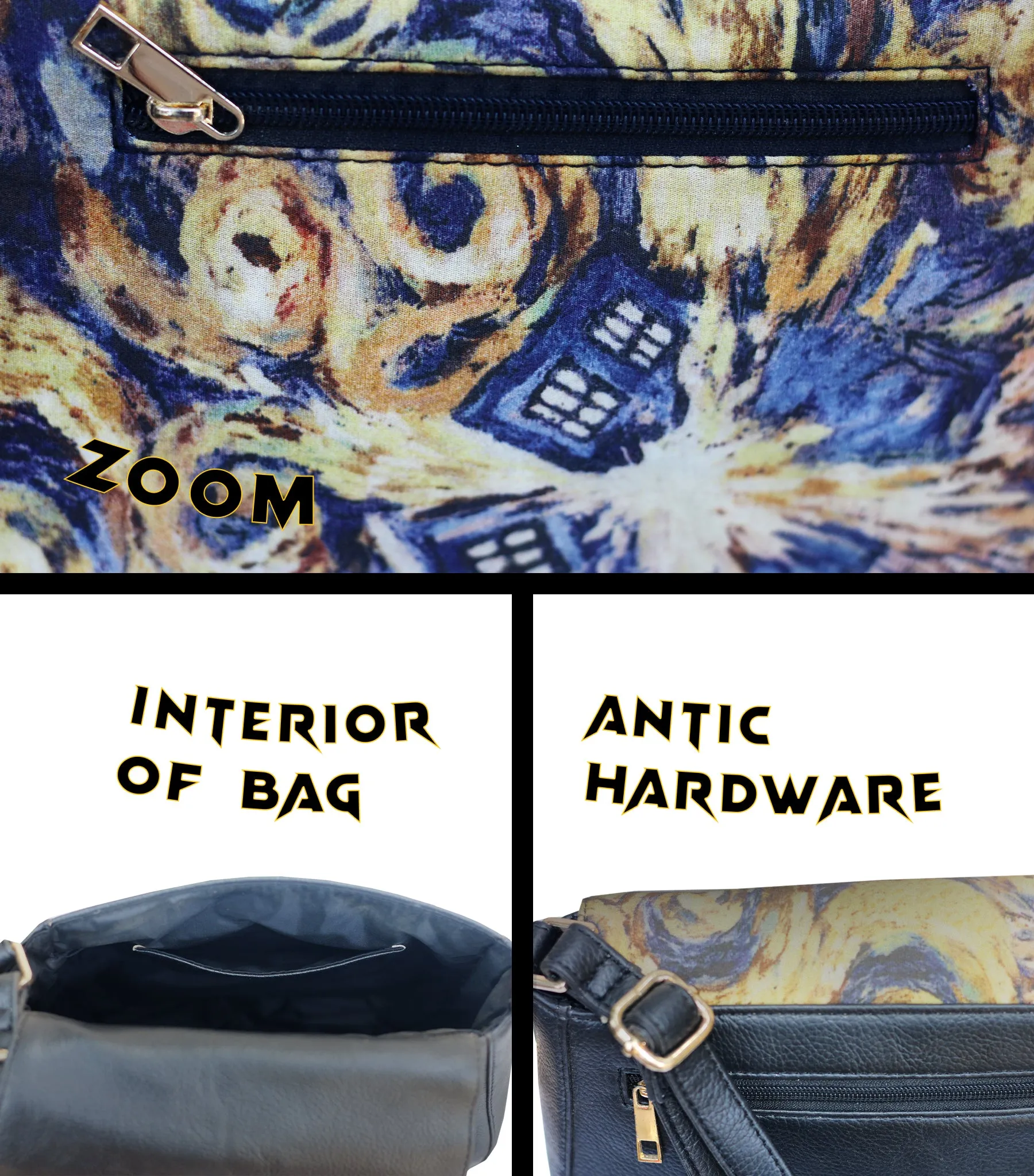 van gogh Tardis Print fabric Slingbags