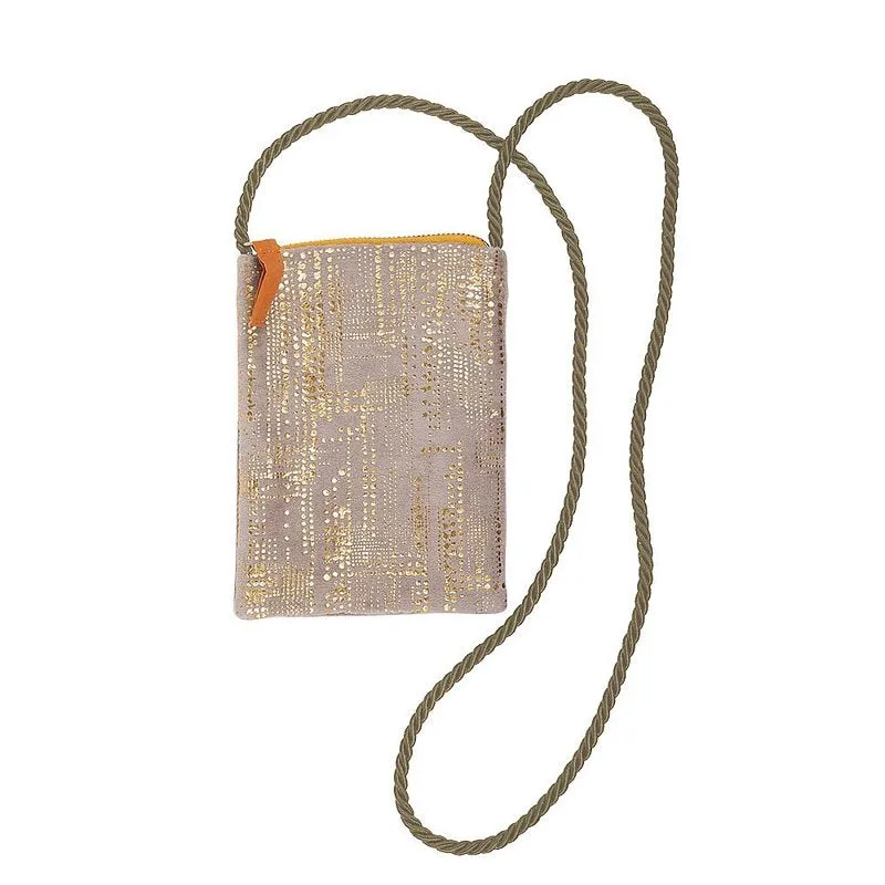 Velvet Phone Bag Taupe with Gold Dots