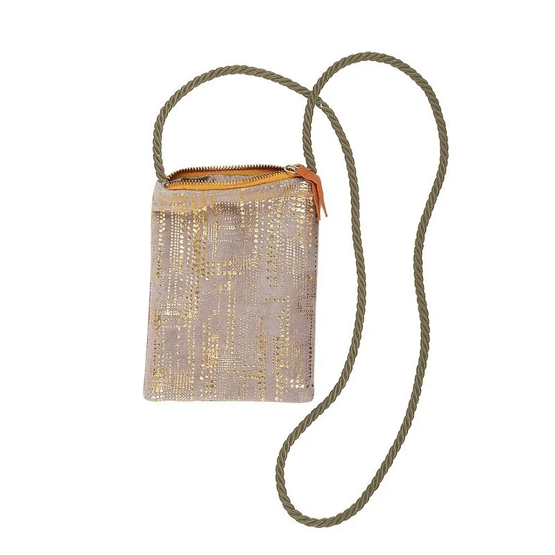 Velvet Phone Bag Taupe with Gold Dots