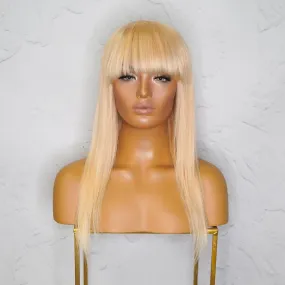 VICTORIA Blonde Human Hair Fringe Wig 20" **READY TO SHIP**