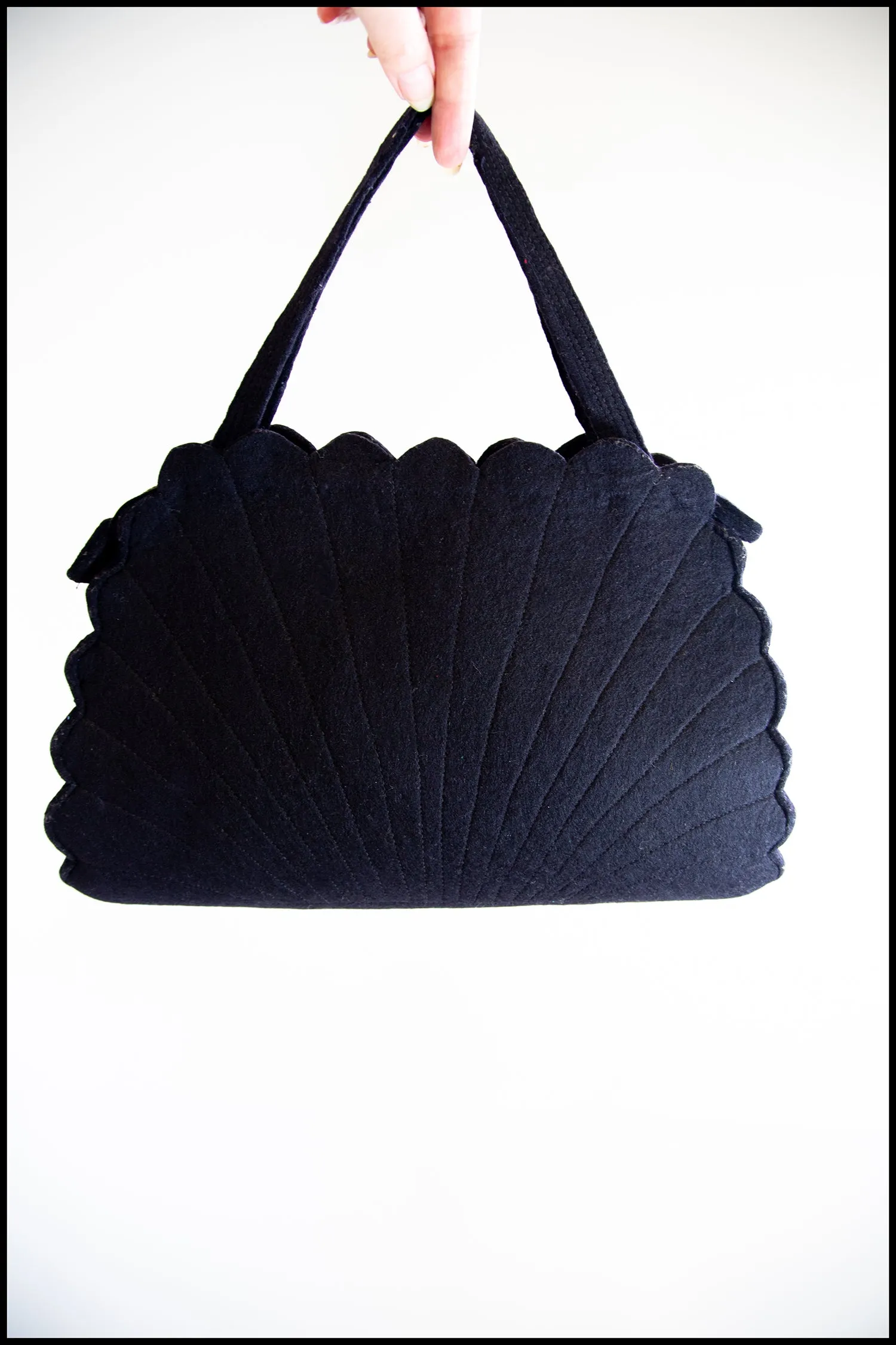 Vintage 1940s Black Wool Felt Hand Bag