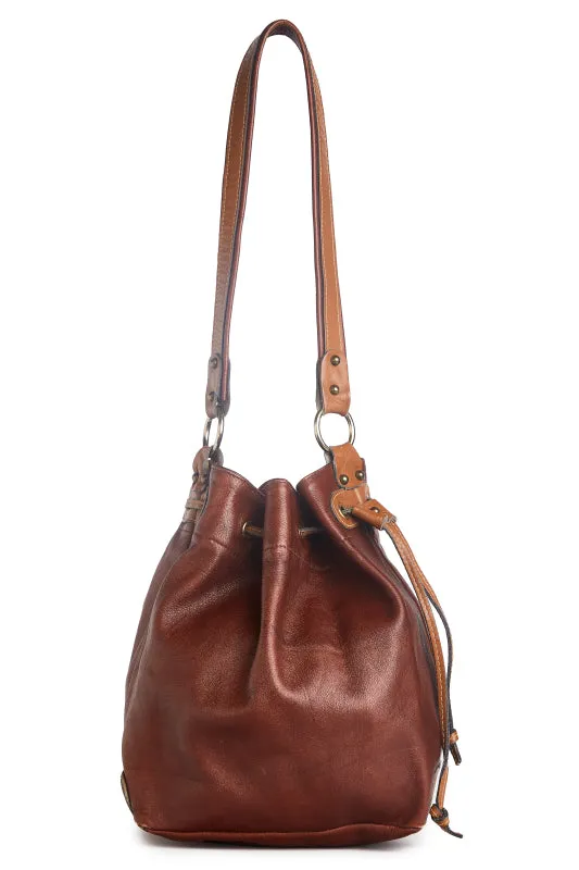 Vintage 1970s Brown Leather Bucket Bag