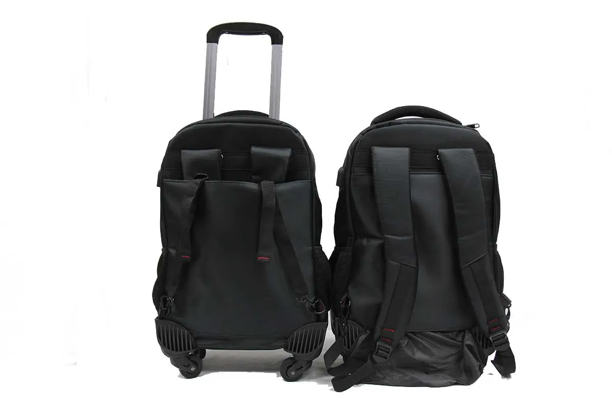 Weaving Laptop Trolley Backpack with Spinner Wheels and External USB Port