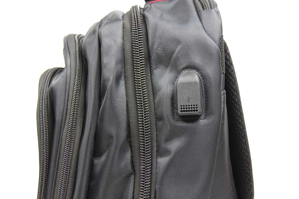 Weaving Laptop Trolley Backpack with Spinner Wheels and External USB Port