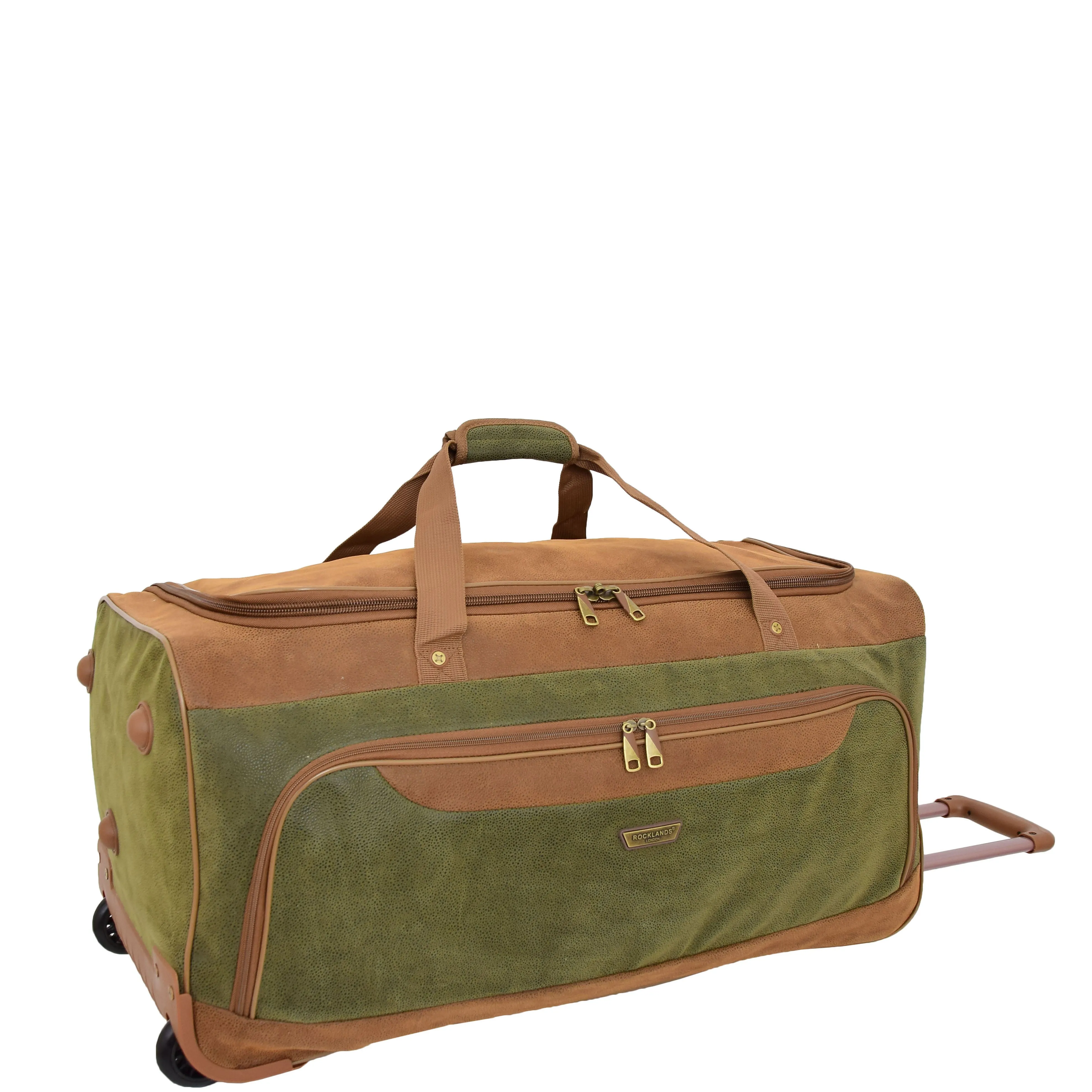 Wheeled Holdall Faux Suede Lightweight Luggage Travel Bag Argan Green