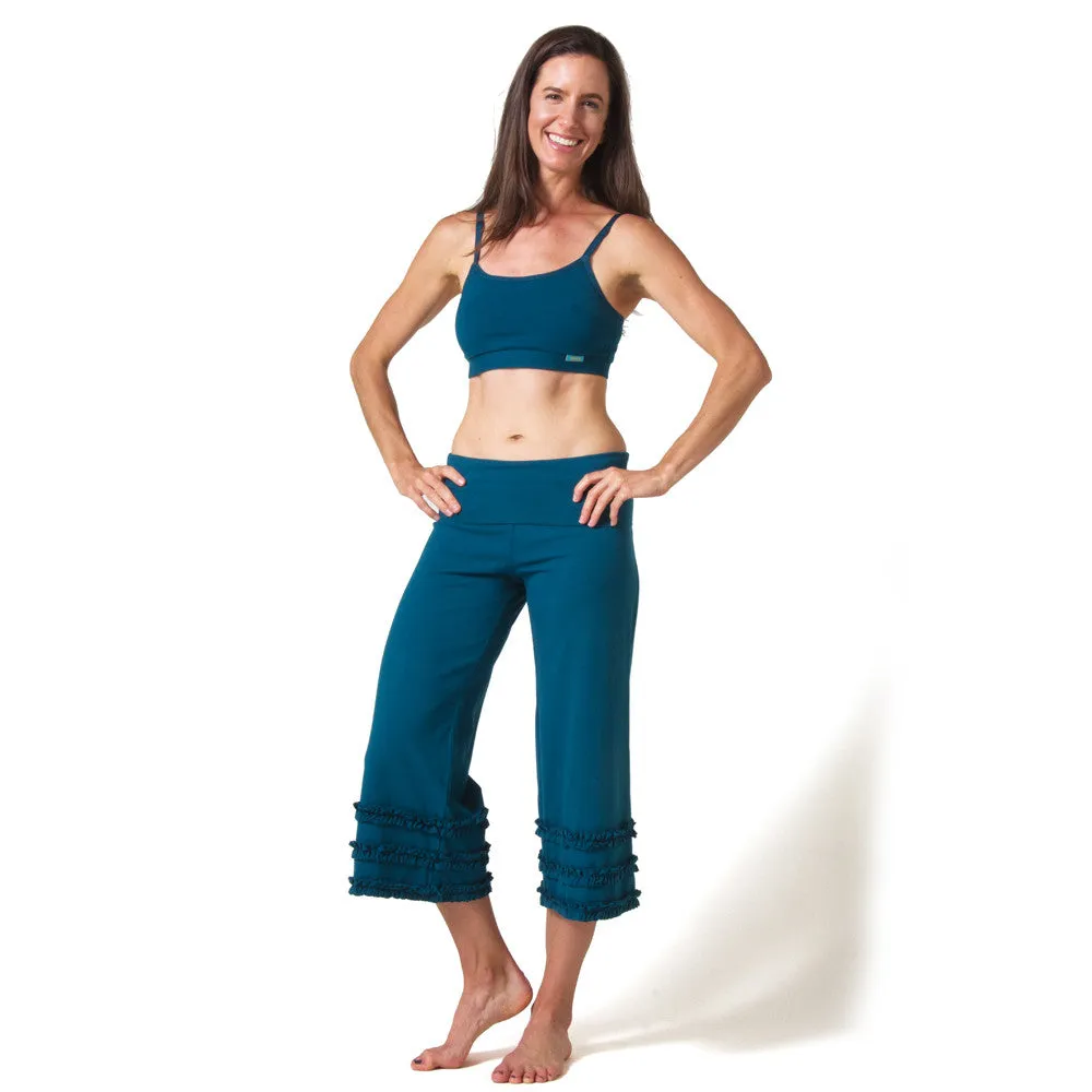 Wisdom Ruffled Yoga Capris - Teal