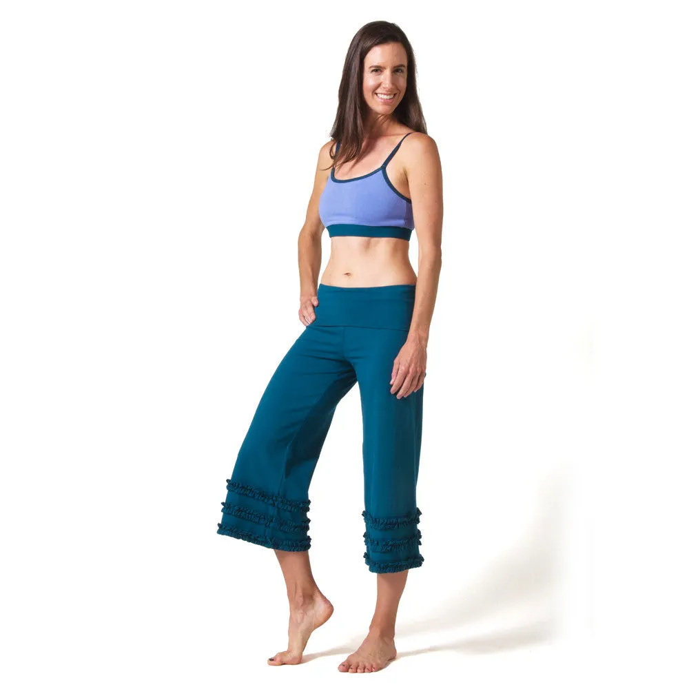 Wisdom Ruffled Yoga Capris - Teal