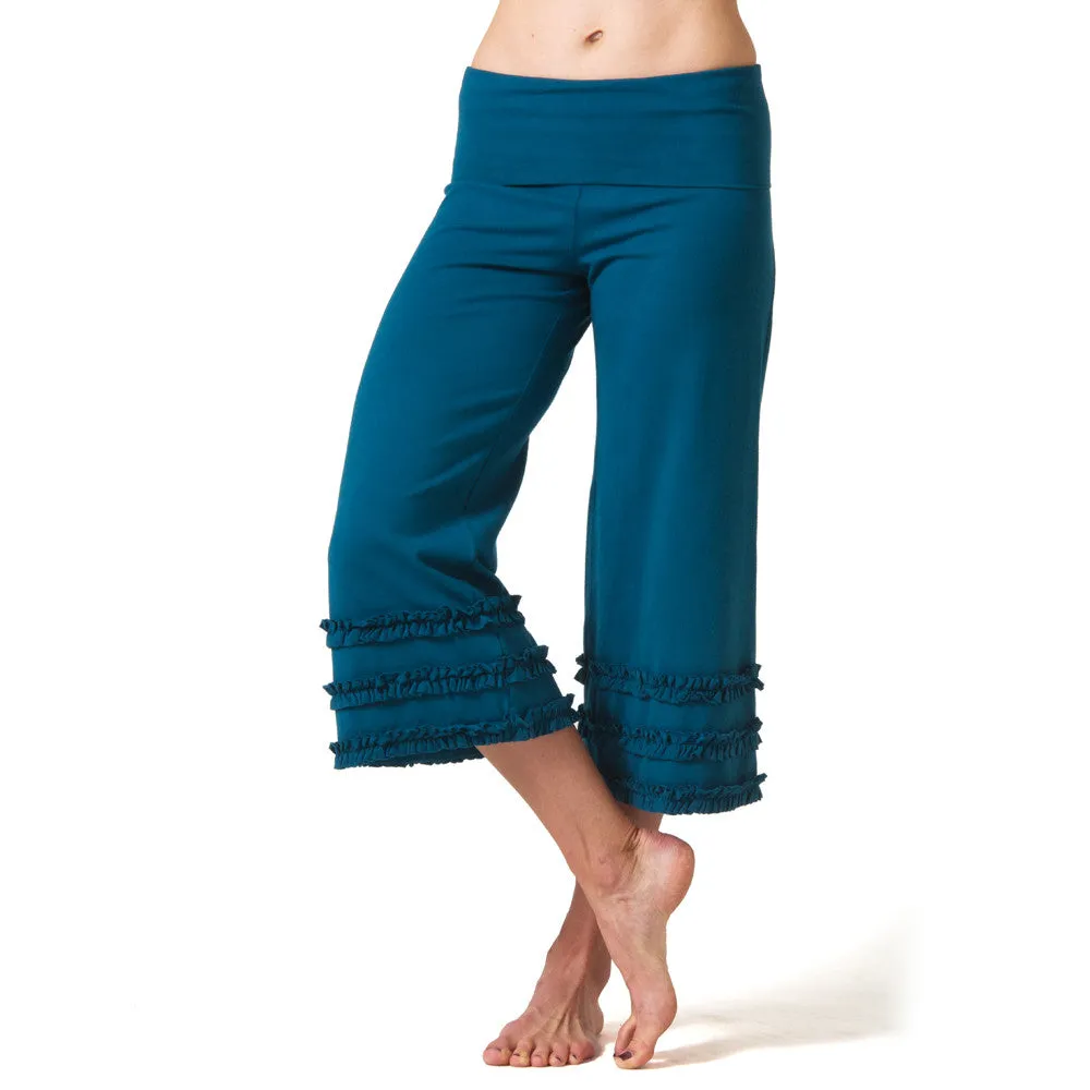 Wisdom Ruffled Yoga Capris - Teal