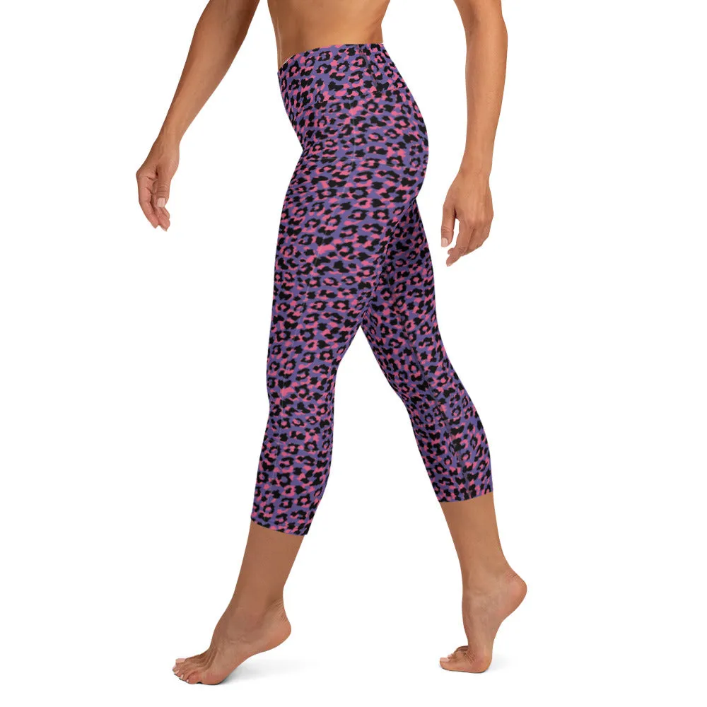 Yoga Capri Leggings in Vibrant Pink and Purple Animal Print