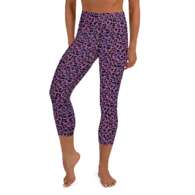 Yoga Capri Leggings in Vibrant Pink and Purple Animal Print